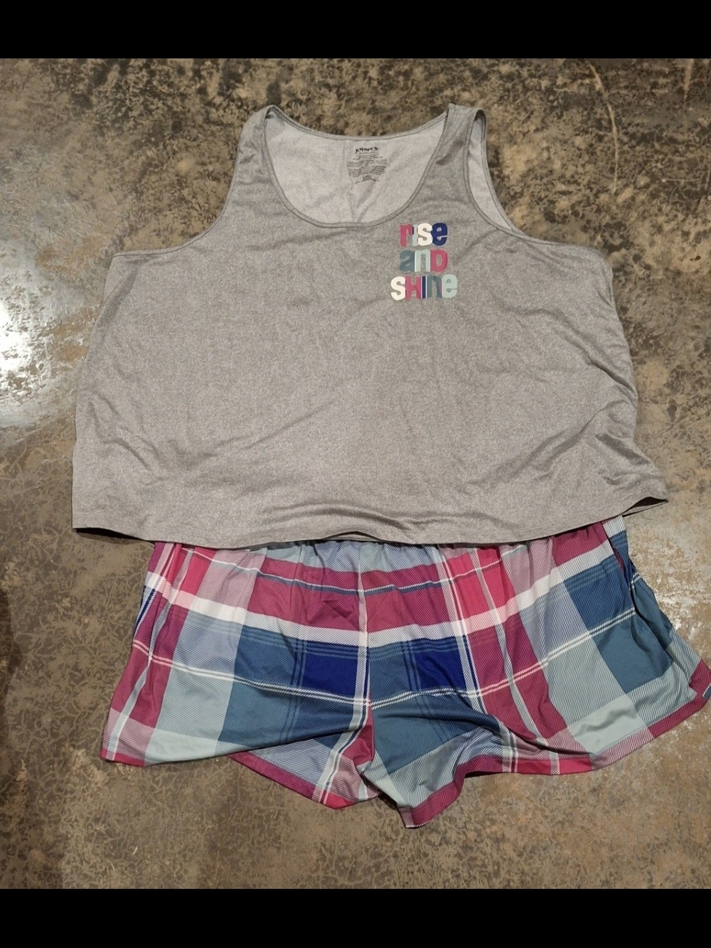 Rise and Shine Plaid Lounge Shorts - Gray Tank & Pink/Blue Plaid - Picture 6 of 13
